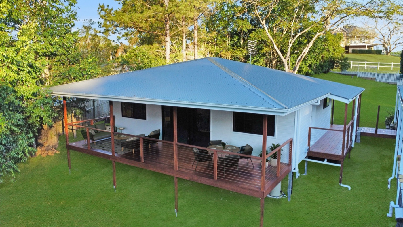 Wraparound deck seen from the garden, Worongary QLD